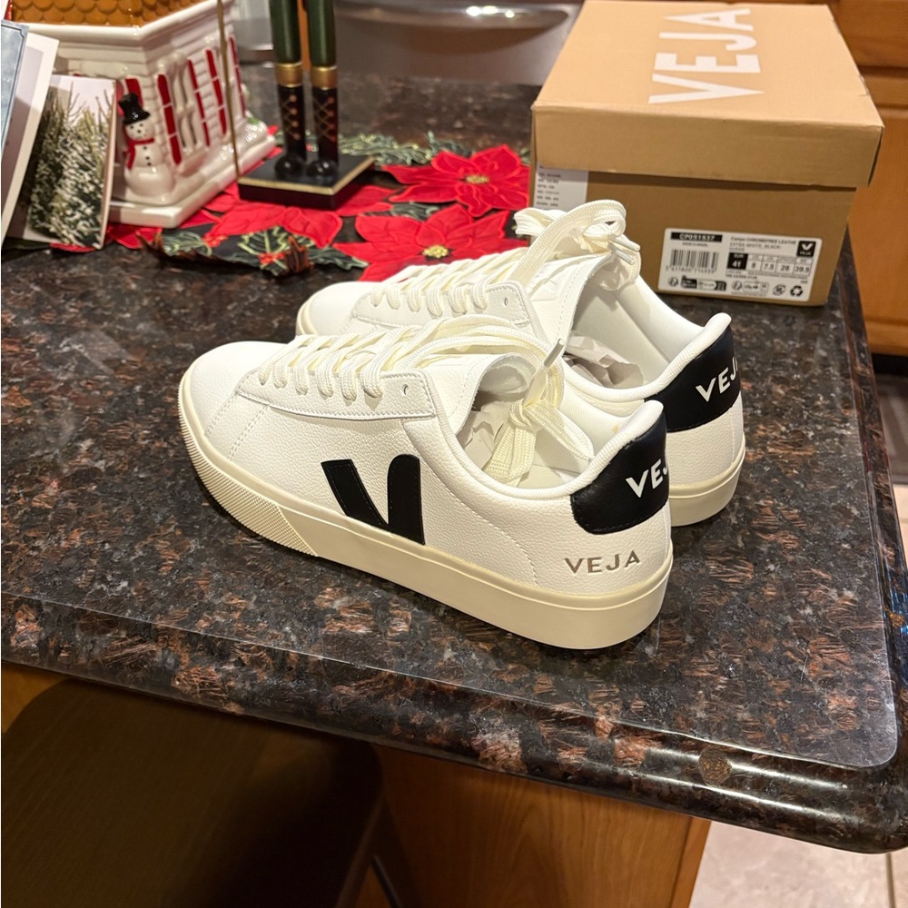 Veja Campo white/black sneakers. NIB, never worn. Women’s size 10.